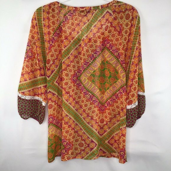 Figueroa & Flower Sheer Blouse 3/4 Sleeve Womens L - Picture 7 of 7